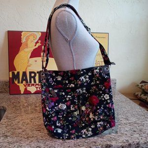 NWOT Black Canvas Floral Shoulder Crossbody Purse